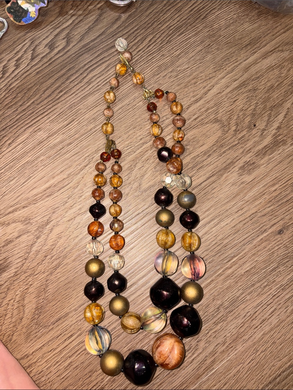 19-west Germany vintage Multistrand Beaded Statement Necklace in Gold and Brown